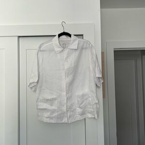 Zara White Short-Sleeve Button-Up Shirt